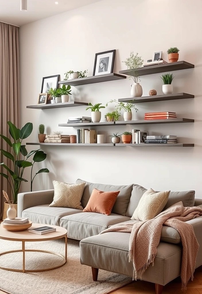 15 Budget-Friendly Living Room Makeover Ideas That Will Transform Your Space! - 12. Install Floating Shelves