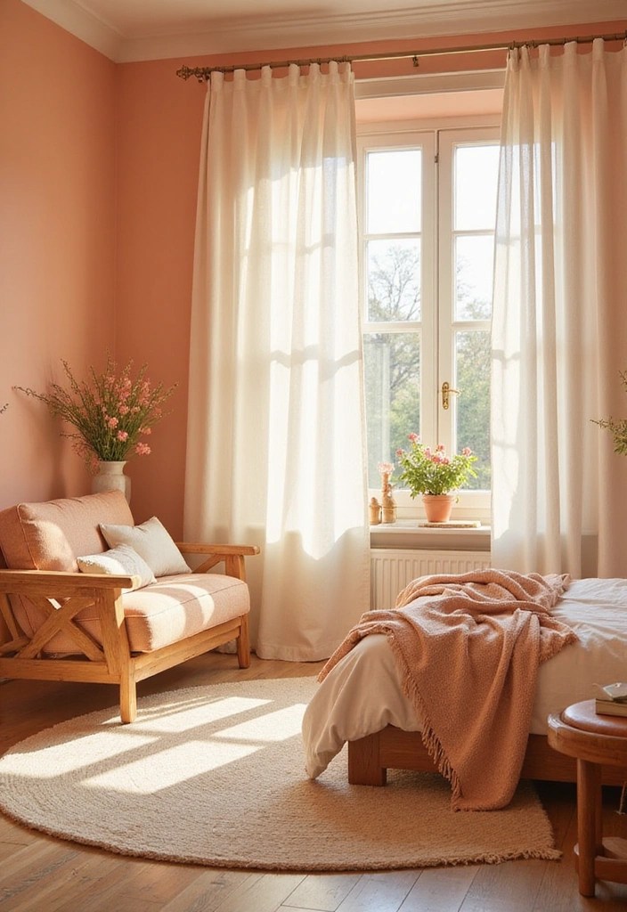 12 Vibrant Color Schemes to Brighten Up Your Bedroom (Warning: #7 Is Bold!) - 1. Soft Sunrise: Peach and Cream