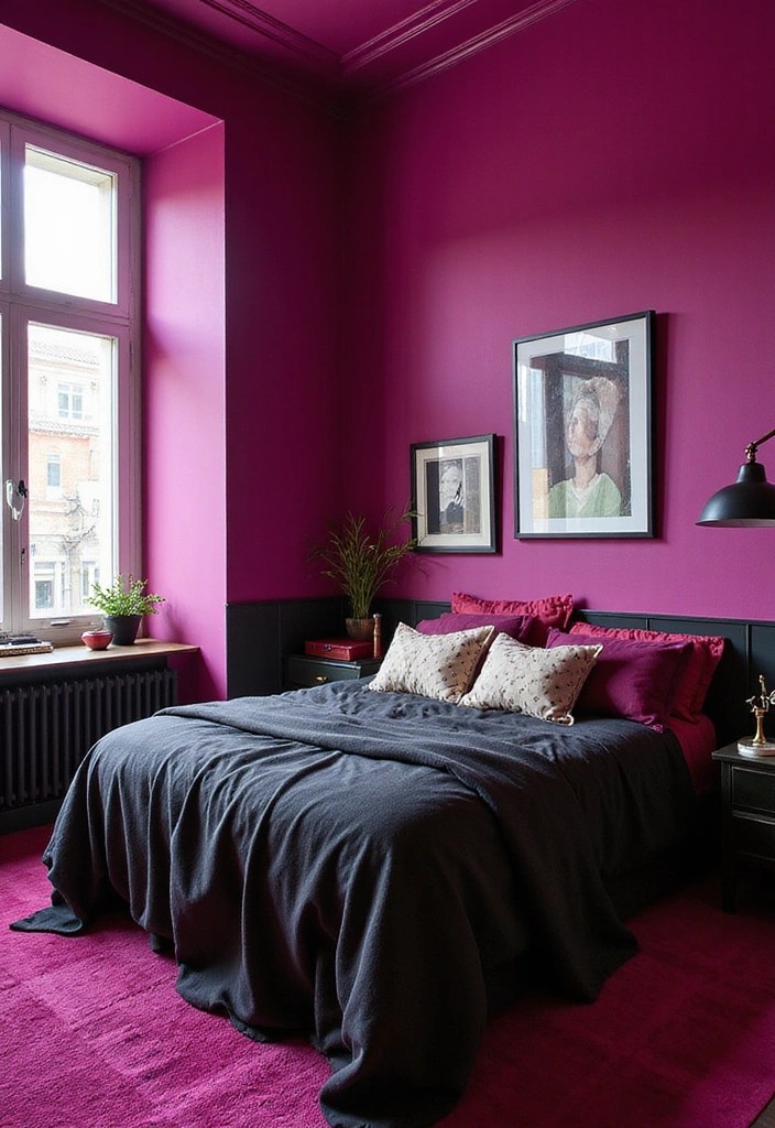 12 Vibrant Color Schemes to Brighten Up Your Bedroom (Warning: #7 Is Bold!) - 7. Bold Statement: Fuchsia and Charcoal (Warning: #7 Is Bold!)