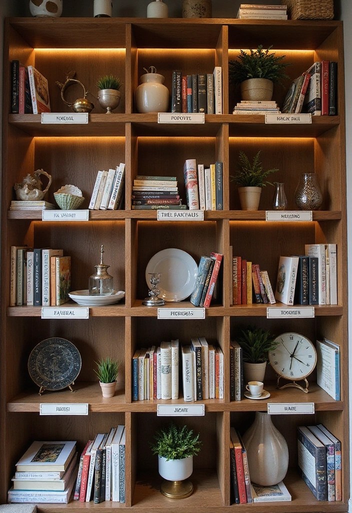 15 Bookcase Hacks to Transform Your Space into a Stylish Storage Haven! - 11. Label Your Shelves for Easy Access