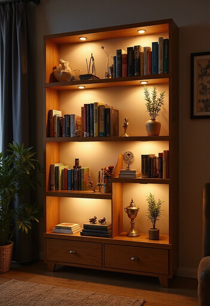 15 Bookcase Hacks to Transform Your Space into a Stylish Storage Haven! - 4. Add Lighting for a Warm Glow