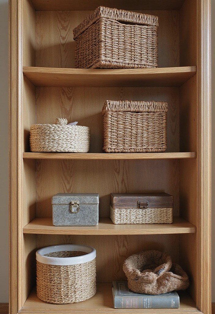15 Bookcase Hacks to Transform Your Space into a Stylish Storage Haven! - 8. Use Baskets and Boxes for Hidden Storage