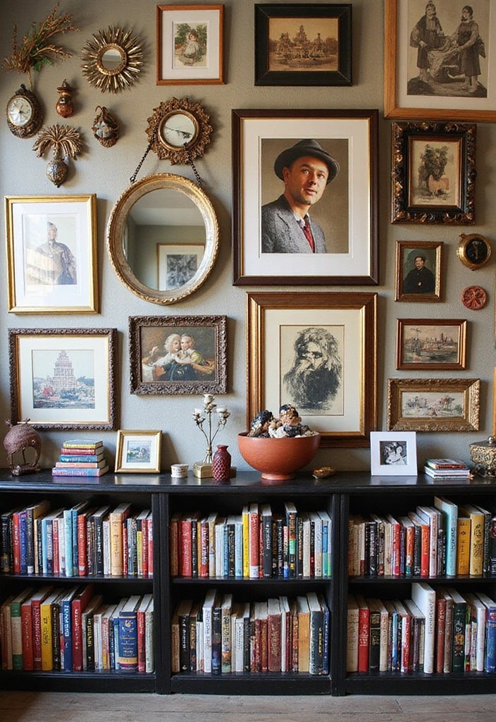 15 Bookcase Hacks to Transform Your Space into a Stylish Storage Haven! - 9. Create a Gallery Wall Behind the Bookcase