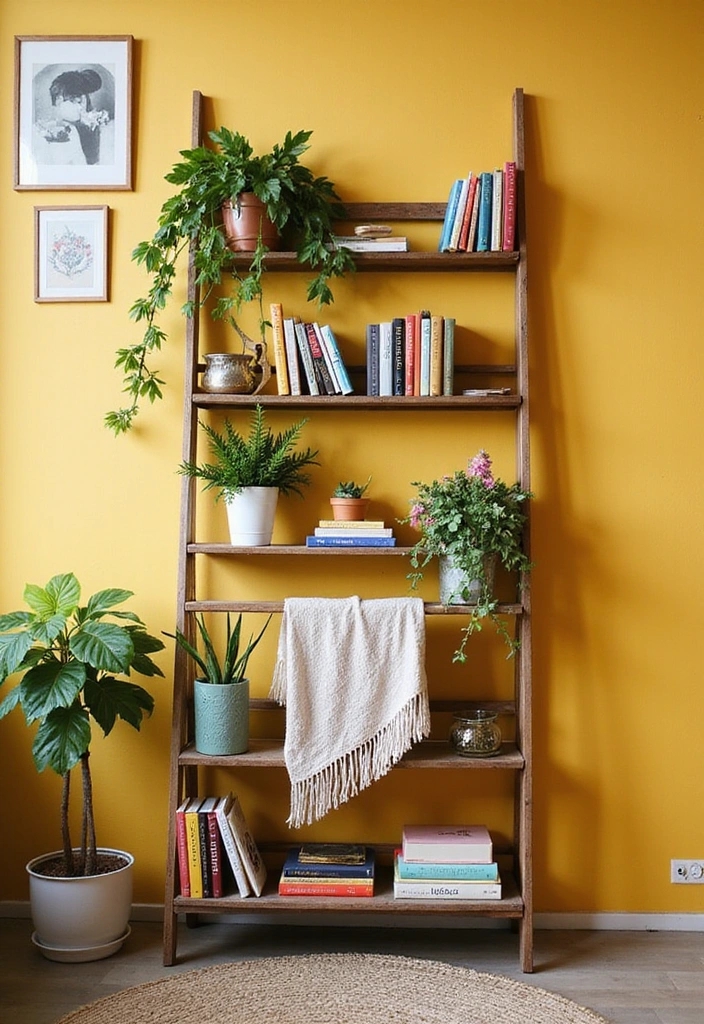 15 Chic Book Storage Ideas That Maximize Space and Style (Check Out #9!) - 5. Book Ladders: Leaning into Style