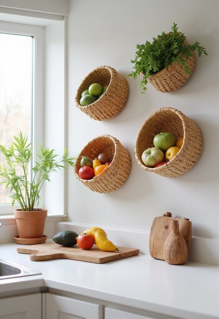 15 Kitchen Storage Solutions That'll Transform Your Cluttered Space into a Dream! - 11. Wall-Mounted Baskets – Stylish and Practical