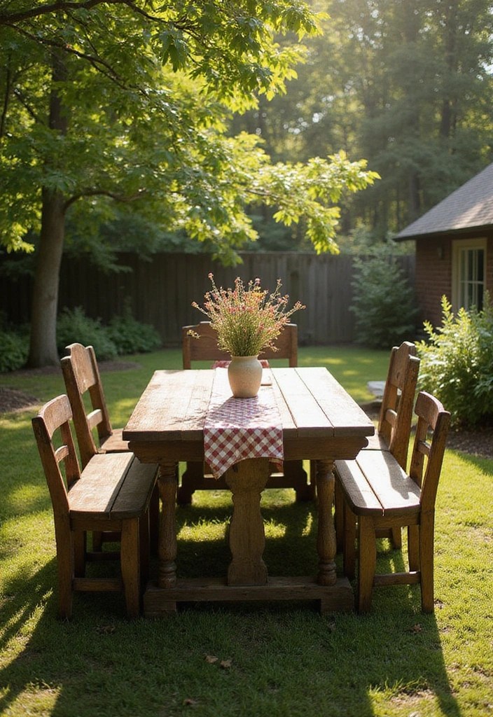15 Stunning Outdoor Tables and Seating Solutions That'll Transform Your Backyard! - 1. Rustic Charm with a Wooden Farm Table