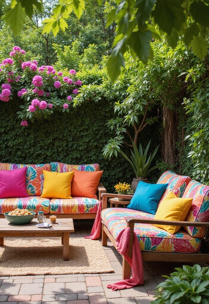 15 Stunning Outdoor Tables and Seating Solutions That'll Transform Your Backyard! - 12. Colorful Outdoor Sofas for a Fun Vibe