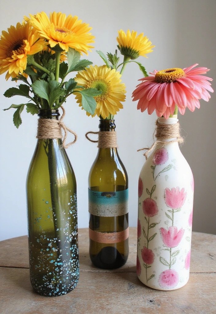 25 DIY Home Decor Projects That Will Transform Your Space for Under $50! - 7. Upcycled Wine Bottle Vases