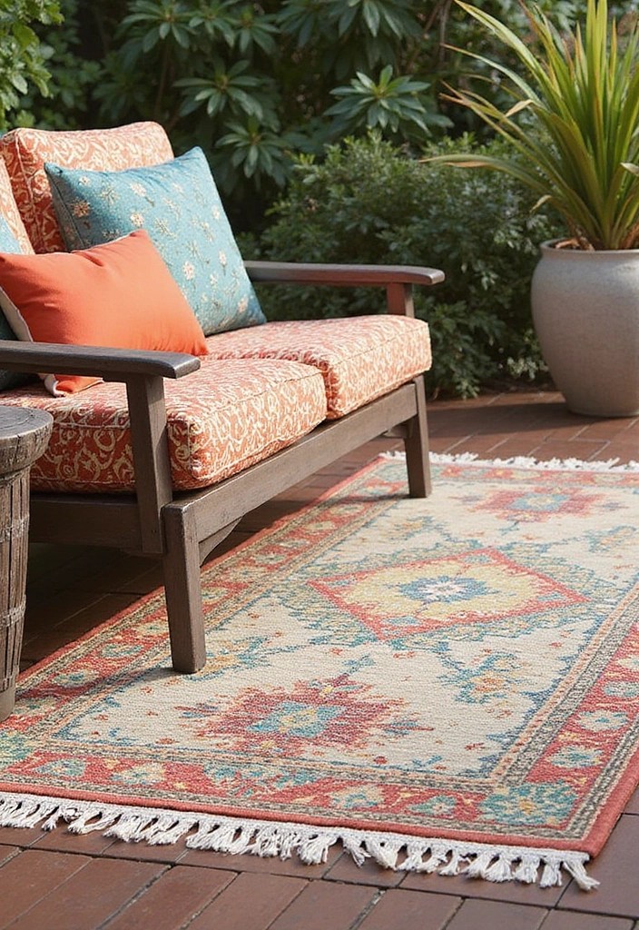 25 Patio Decor Ideas That'll Make Your Backyard the Ultimate Summer Hangout! - 6. Vibrant Outdoor Rugs