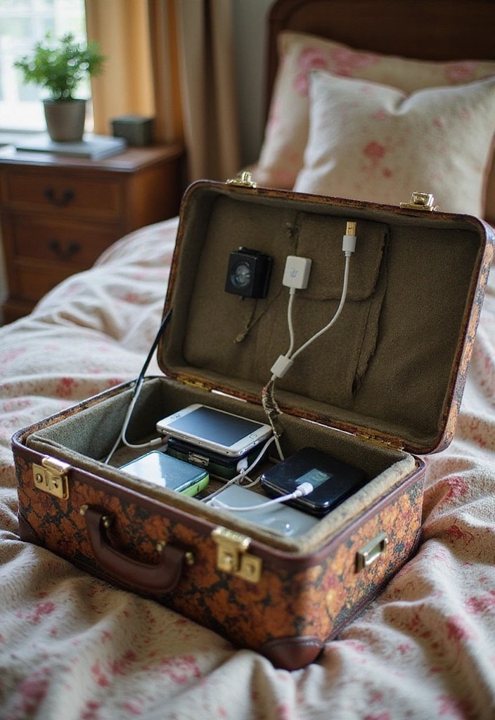 Discover 11 Chic Bedside Charging Solutions That Blend Style with Functionality! - 6. Vintage Suitcase Charging Station