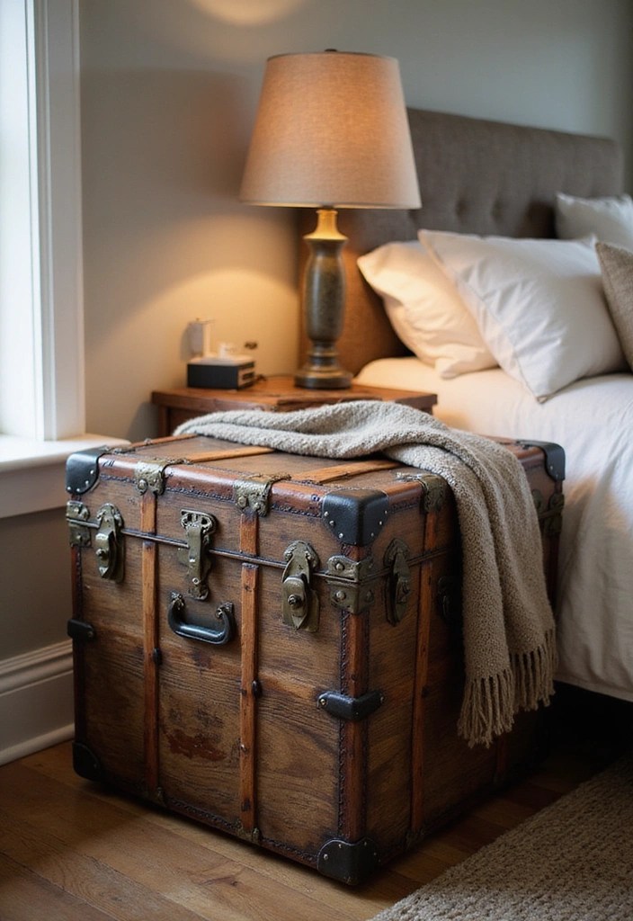 Top 10 Creative Bedside Table Ideas to Maximize Your Space (Number 3 Is Genius!) - 3. Antique Trunk Nightstand (Genius!)