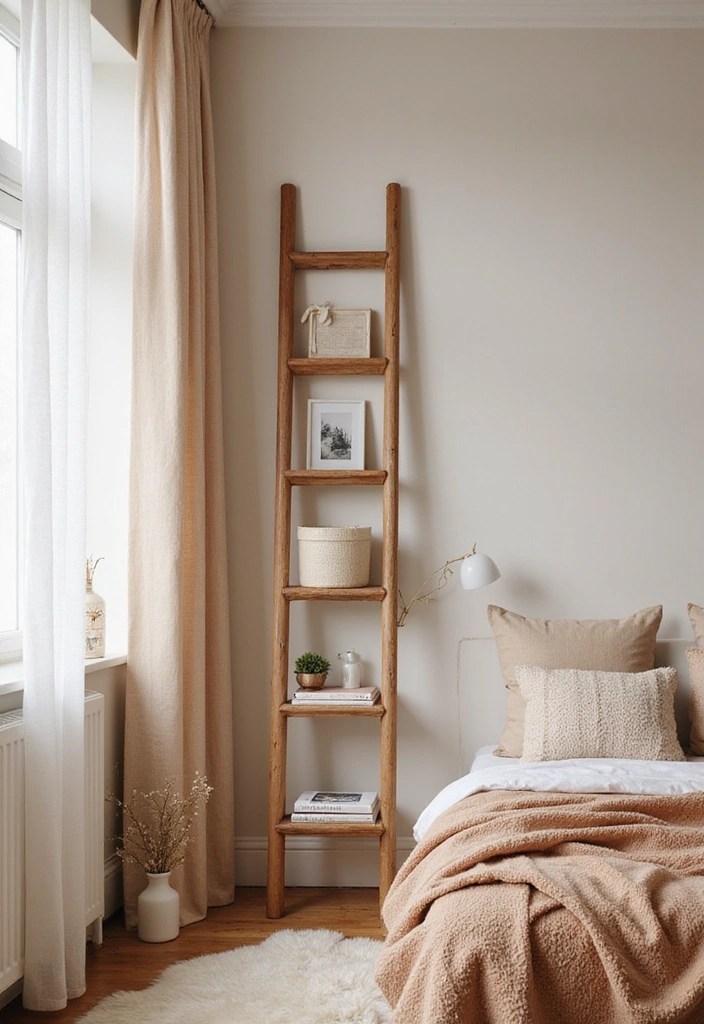 Top 10 Creative Bedside Table Ideas to Maximize Your Space (Number 3 Is Genius!) - 5. A Ladder as a Nightstand