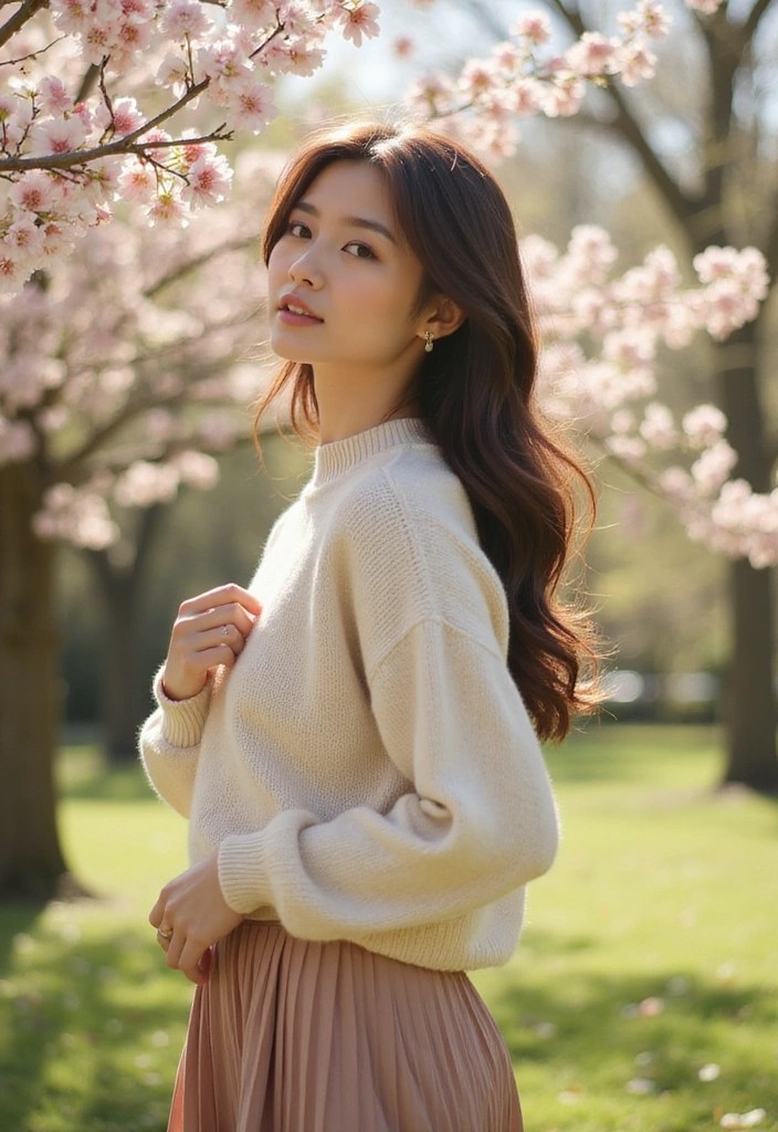 15 Effortless Spring Outfits That Will Make You the Style Star of the Season! - 12. Light Sweater and Pleated Skirt