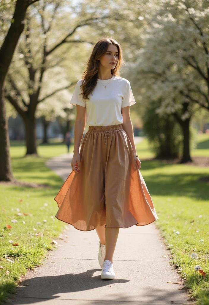 15 Effortless Spring Outfits That Will Make You the Style Star of the Season! - 4. Casual Midi Skirt and T-Shirt