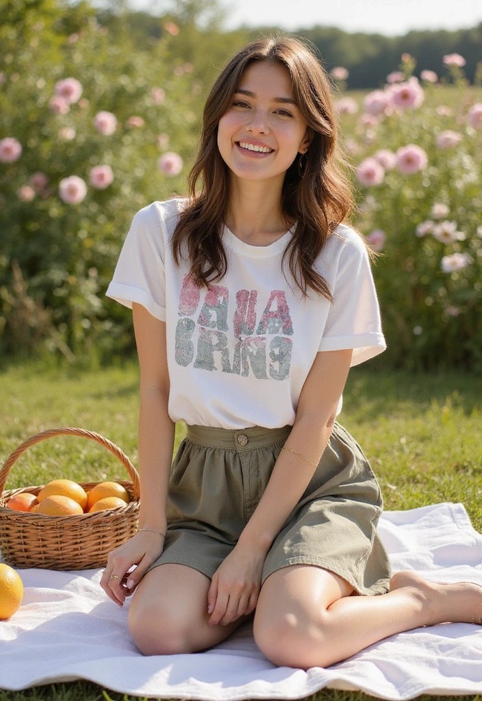 17 Casual Spring Outfits That'll Make You the Style Star of Every Picnic! - 12. Casual Tee and A-Line Skirt