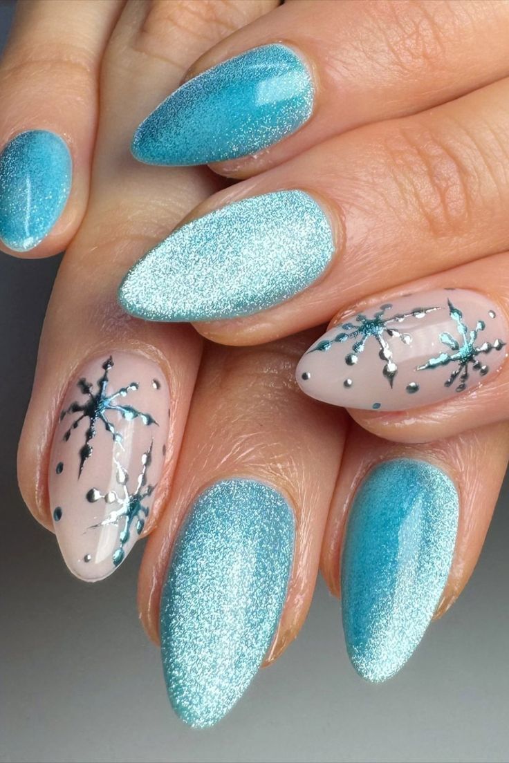 12 Must-Try Winter Blue Nails That Will Keep Your Nails Healthy and Gorgeous! - 5. Teal Winter Wonderland 1