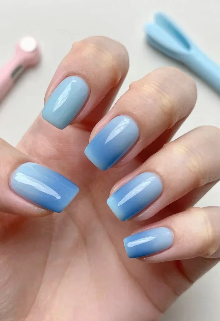 12 Must-Try Winter Blue Nails That Will Keep Your Nails Healthy and Gorgeous! - 8. Baby Blue Gradient 1