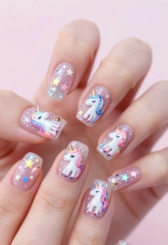 15 Adorable Valentine's Nail Ideas That'll Make You Fall in Love at First Sight! - 11. Sparkling Unicorns 1