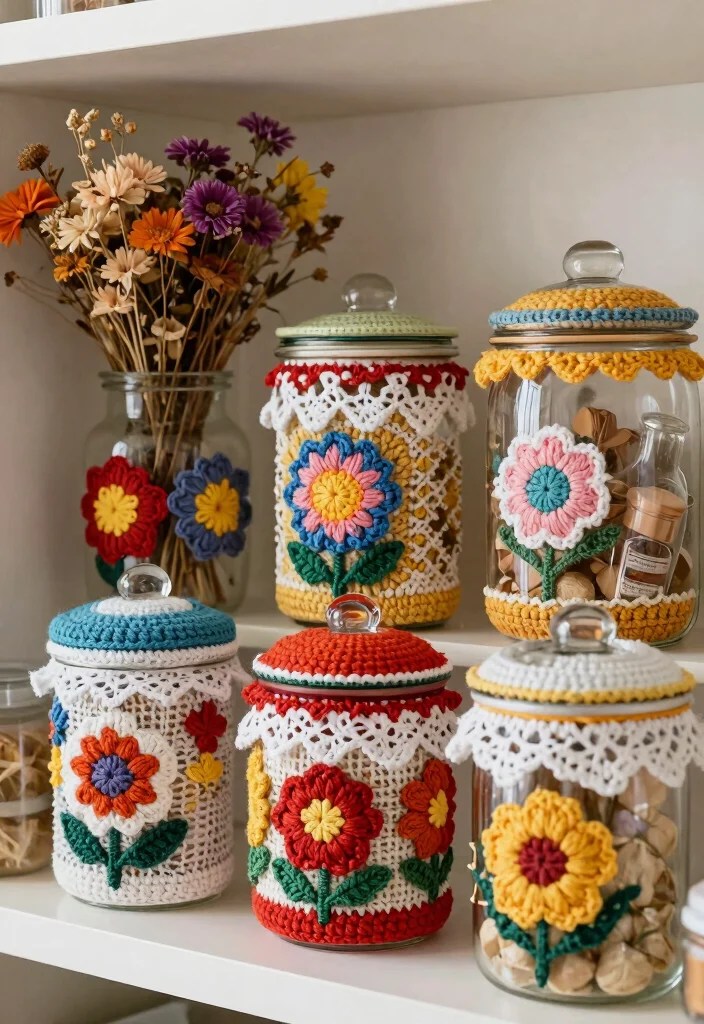 20 Adorable Spring Crochet Ideas to Brighten Your Home (You Won't Believe #7!) - 16. Decorative Crochet Jars 1
