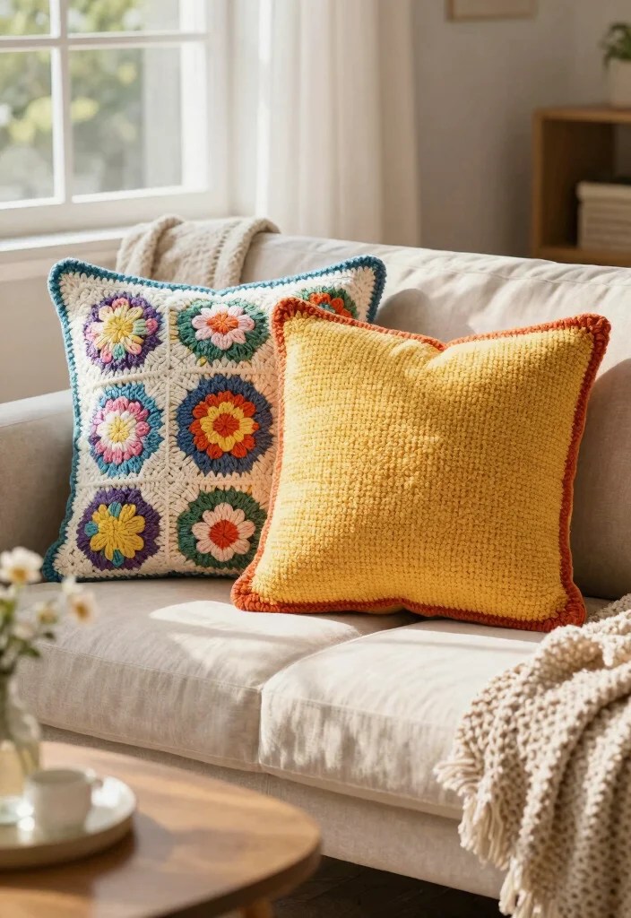 20 Adorable Spring Crochet Ideas to Brighten Your Home (You Won't Believe #7!) - 4. Springtime Throw Pillows 1