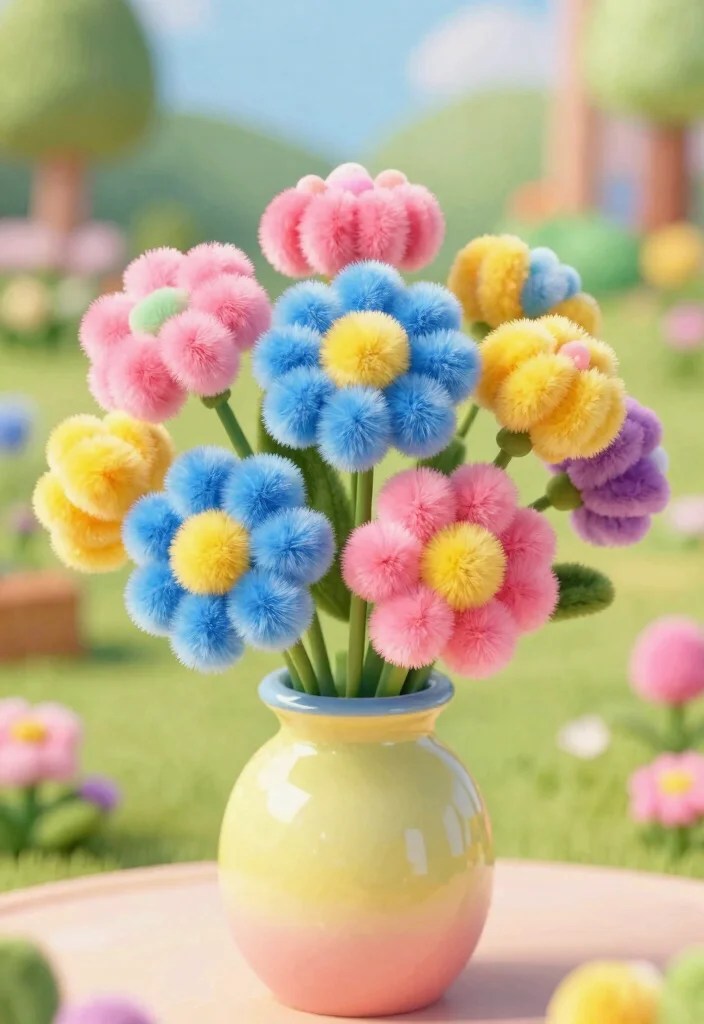 22 Colorful Pipe Cleaner Flowers to Brighten Your Spring (You Won't Believe #11!) - 13. Playful Pom Poms 1