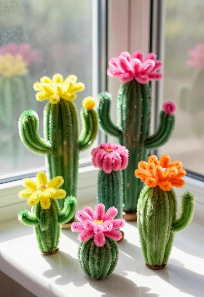 22 Colorful Pipe Cleaner Flowers to Brighten Your Spring (You Won't Believe #11!) - 15. Colorful Cacti Blooms 1