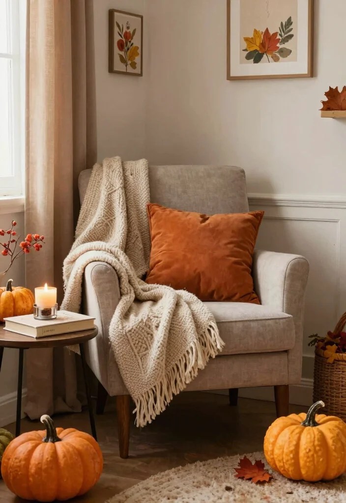 25 Cozy Reading Nook Ideas That'll Make You Want to Curl Up with a Book! - 25. Seasonally Inspired Nook 1