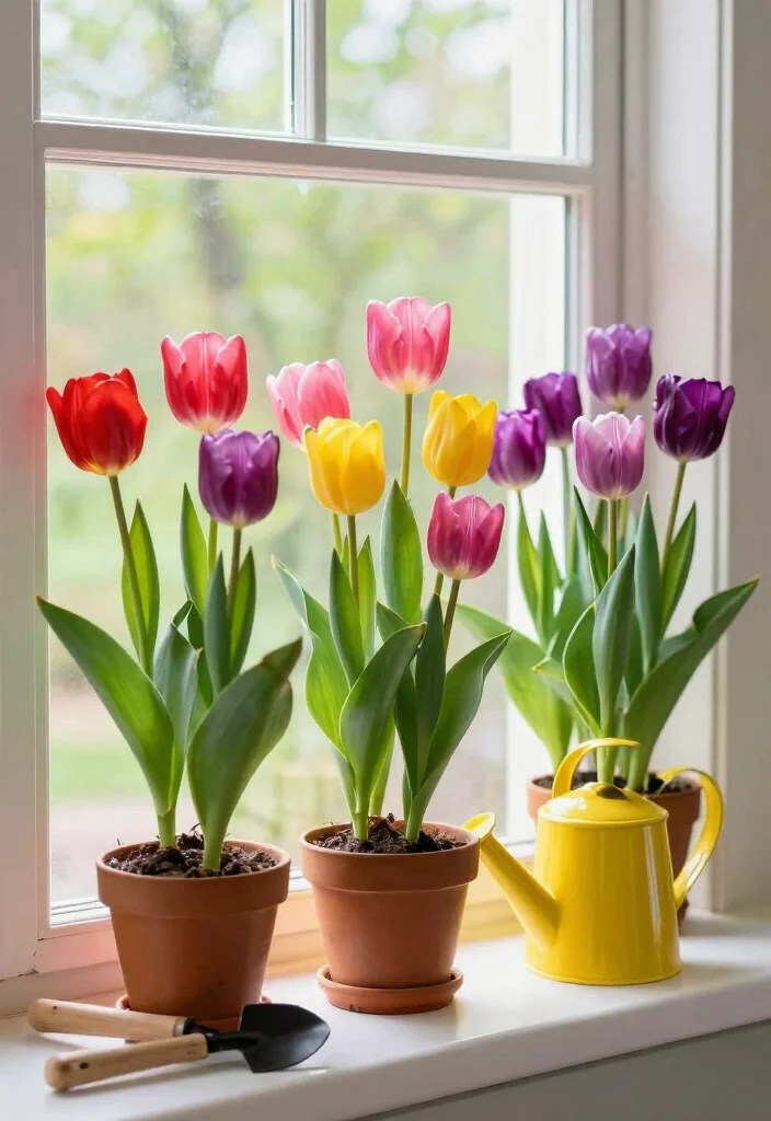 13 Bright Window Spring Planter Ideas That'll Make Your Home Shine (Check Out #4!) - 4. Rainbow Tulips 1