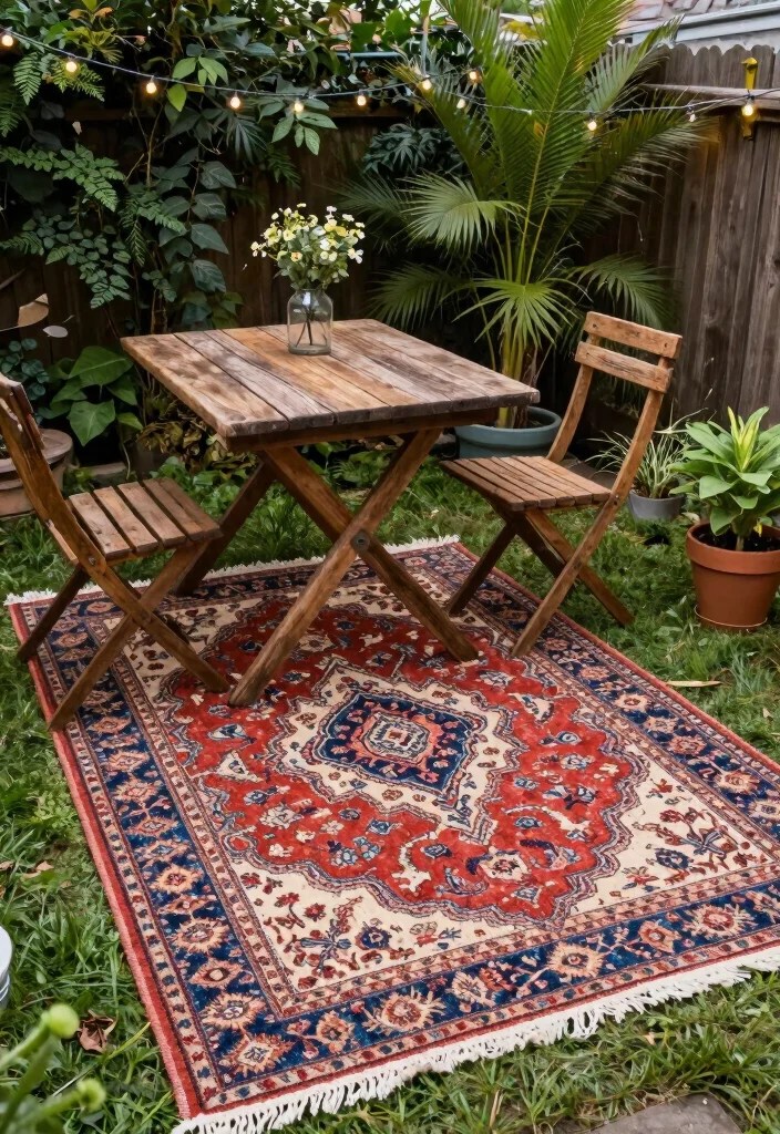 15 Vintage Garden Decor Ideas That'll Make Your Outdoor Space a Timeless Retreat! - 12. Vintage Outdoor Rugs 1