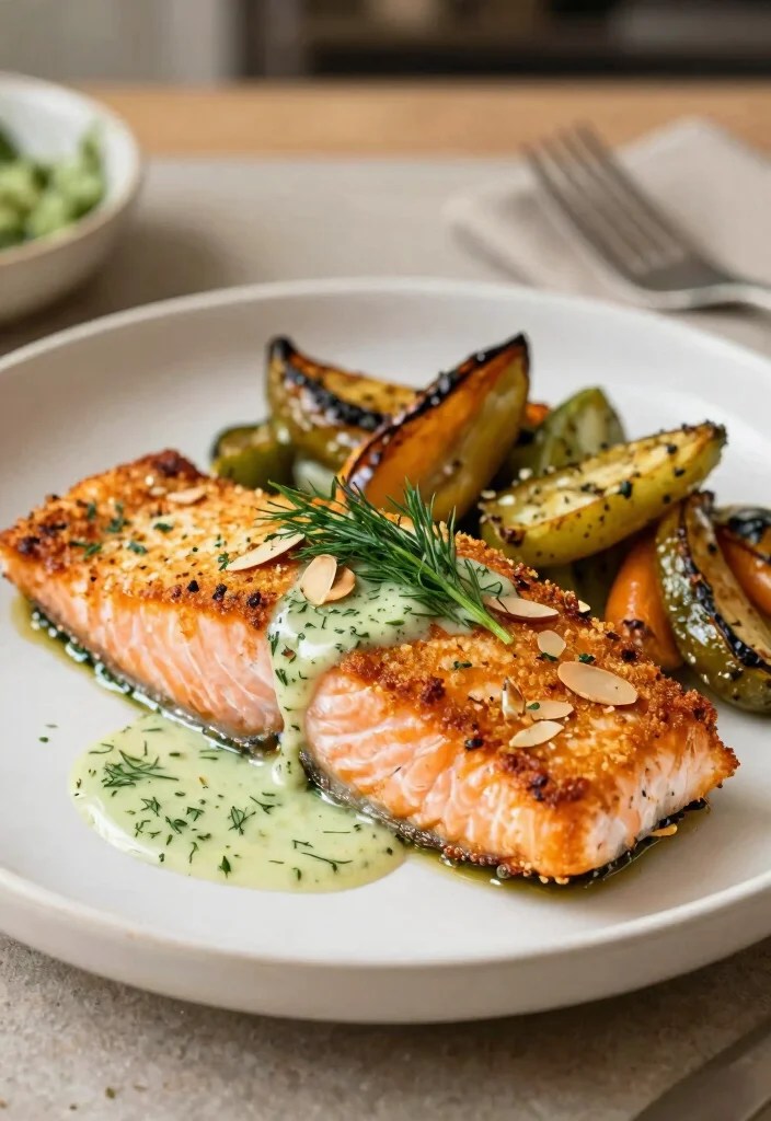 21 Protein-Packed Spring Recipes That Will Transform Your Meal Prep Game! - 8. Almond-Crusted Salmon with Dill Sauce 1